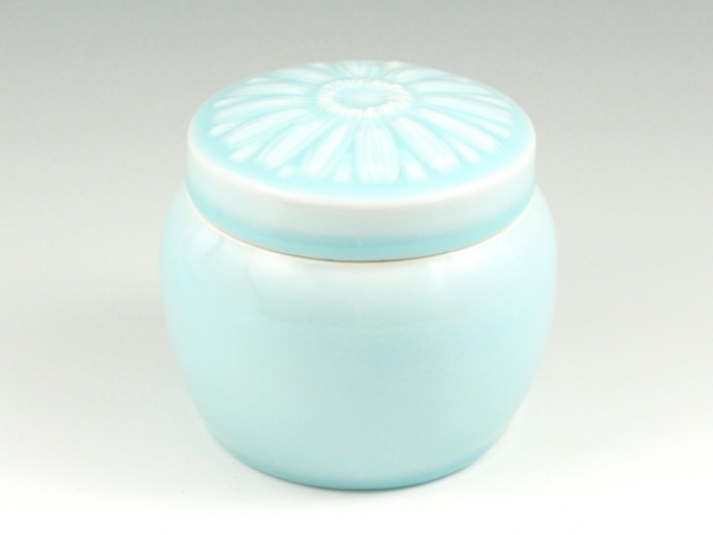 インテリア骨壺 青白磁 メモリアルポット ４寸(内径9cm)