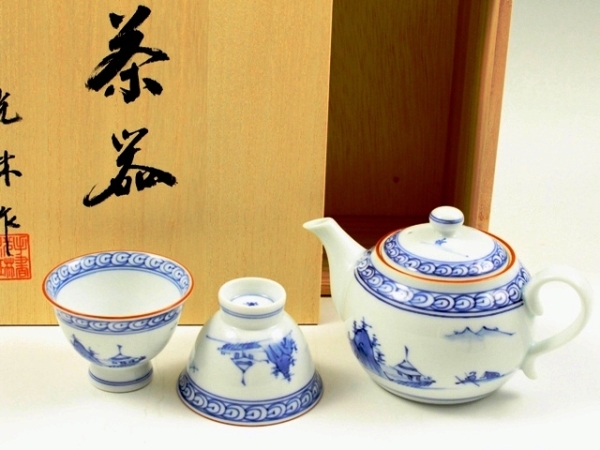 京山水　小茶器揃（玉露煎茶5 ミニポット1）