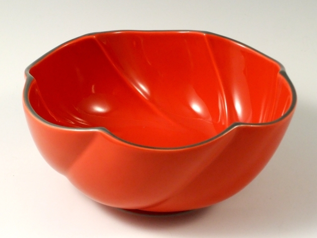 赤釉渕プラチナ捻り多用鉢