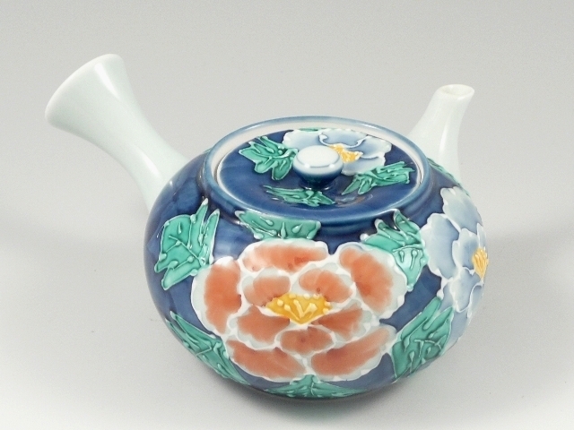 染錦二色牡丹　急須
