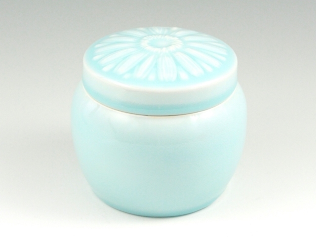 インテリア骨壺 青白磁 メモリアルポット ４寸(内径9cm)