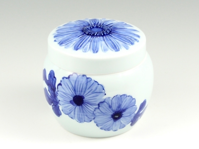 インテリア骨壺 藍染ガーベラ メモリアルポット ４寸(内径9cm)
