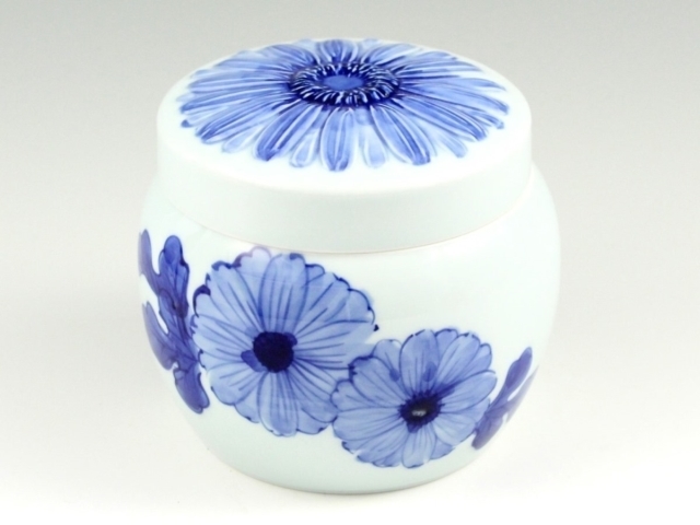 インテリア骨壺 藍染ガーベラ メモリアルポット ５寸(内径12cm)