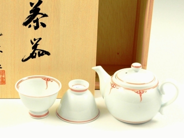 渕瓔珞(赤)　小茶器揃（玉露煎茶5 ミニポット1）