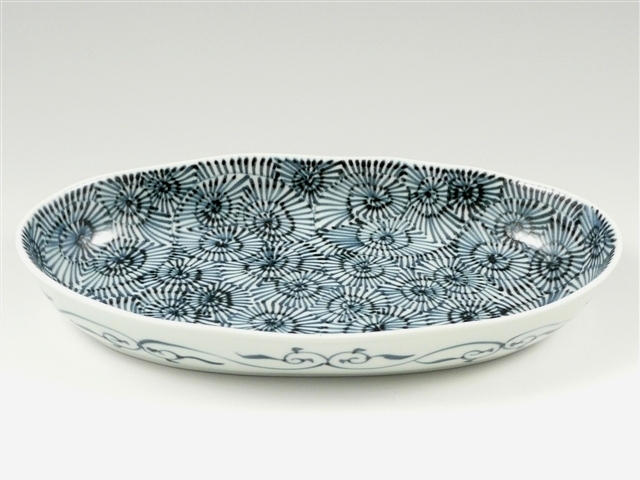 染付蛸唐草　楕円鉢(大)