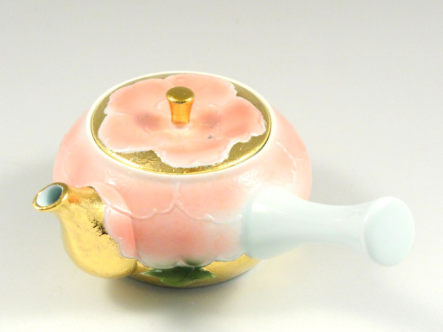 金彩一珍牡丹(ピンク)　(Ｕ網付)急須