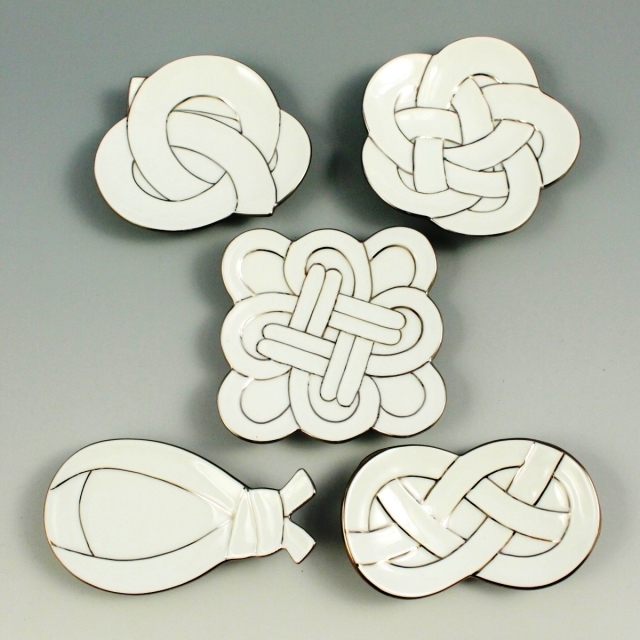 白磁プラチナ線(5柄)　小皿揃