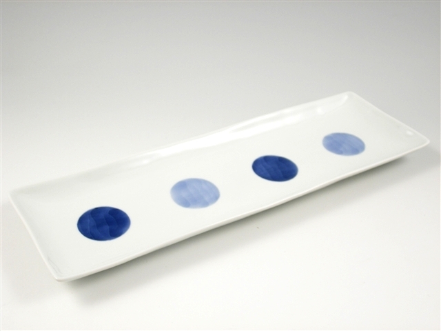 染付呉須丸紋　長角皿(大)