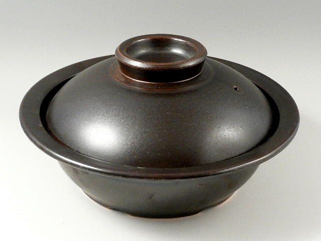 IH対応【安楽窯】黒釉土鍋　尺口（外径30cm 内径27cm   3～4人用）