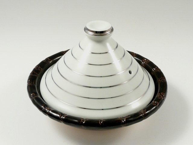 【安楽窯】白釉プラチナライン　タジン鍋　6寸　(１人用)