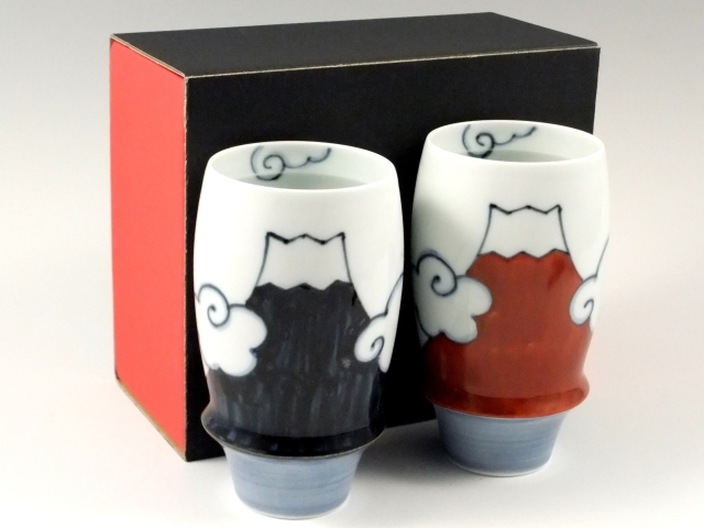 【有田焼 匠の蔵】 青富士・赤富士（富士山）　ペアプレミアムビアグラス＜オリジナル＞