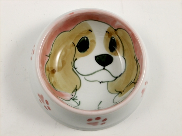 手描 スパニエル絵 ペット用餌入