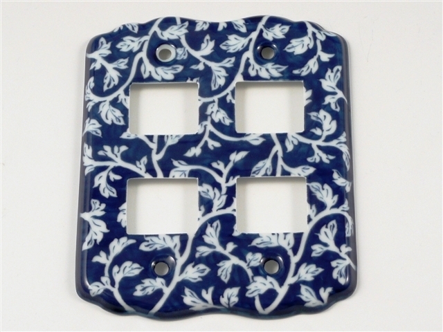 染付唐草紋様　スイッチプレート　４穴