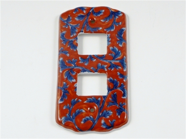 赤濃唐草紋様　スイッチプレート　２穴