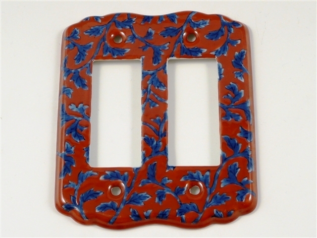 赤濃唐草紋様　スイッチプレート　６穴