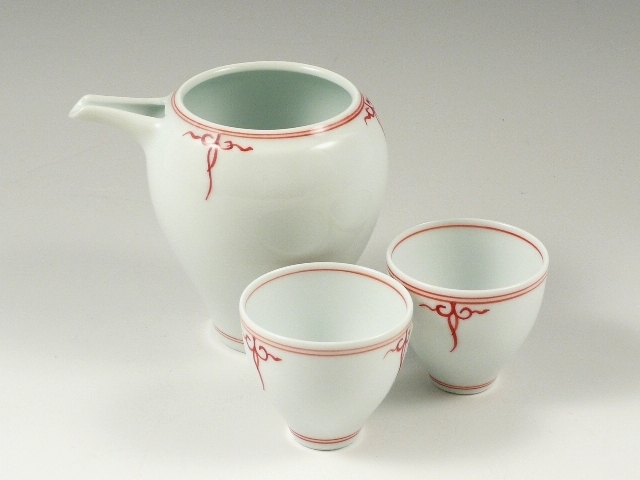 瓔珞(赤)　半酒器セット(片口酒器1 グイ呑2)