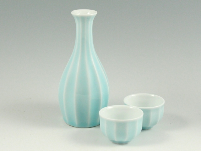 青白磁面取　半酒器セット(１合徳利1 グイ呑2)