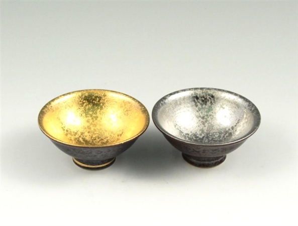 結晶釉掛分金塗・銀塗　ペア平盃