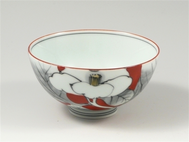 染錦山茶花　茶碗 小