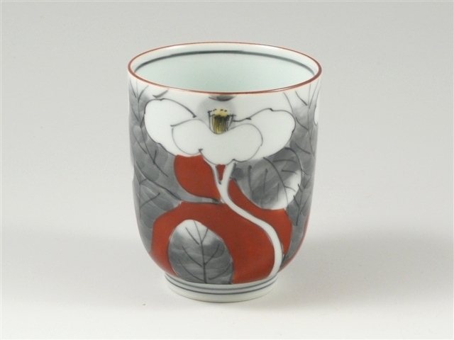 染錦山茶花　湯呑 小