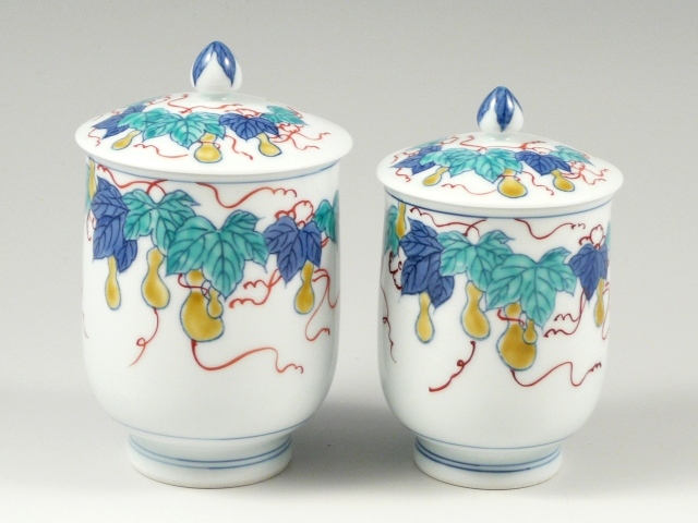 染錦瓢　組蓋付湯呑