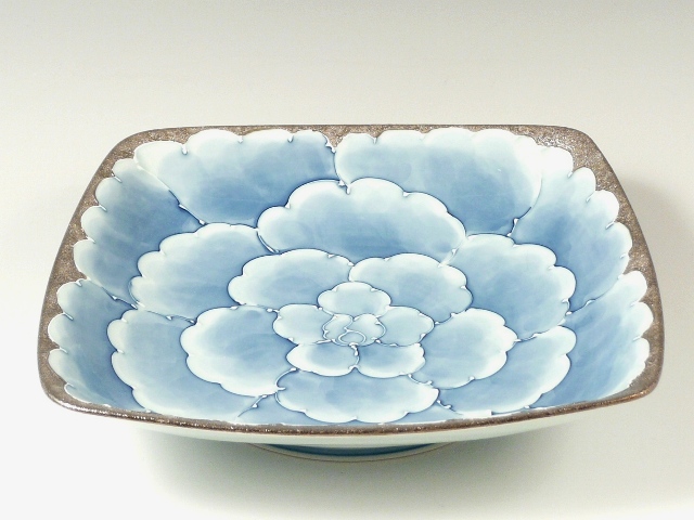 プラチナ牡丹　四方盛皿