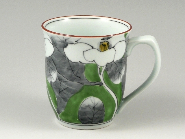 染錦山茶花(緑)　マグカップ