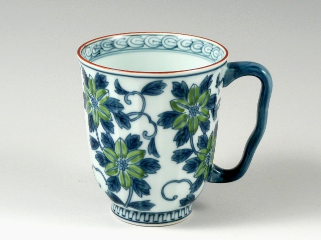 <父の日ギフト好適品>染錦鉄仙花(緑)　マグカップ