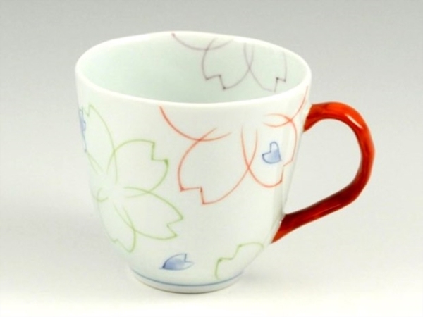 染付色絵桜(赤)　マグカップ