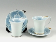 プラチナ牡丹・金牡丹流転　ペアコーヒーカップ＆ソーサー