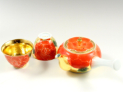 金彩一珍牡丹(赤)　半茶器(反小千茶2 急須1)