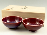 ＜真右エ門窯＞彩雲・辰砂　組茶碗