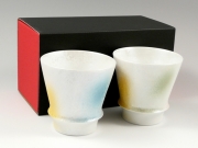 【有田焼 匠の蔵】 三色吹ラスター（青・緑)　ペア至高の焼酎グラス＜オリジナル＞