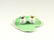 三つ蛙 小 緑　小 黄　蓮の葉皿セット