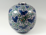 【村上玄輝 作品】灰濃蝶花文　７．５寸丸型花瓶