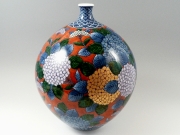 【村上玄輝 作品】朱濃紫陽花絵　尺１寸花瓶