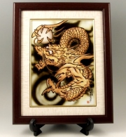 金彩昇龍　磁器陶額