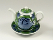 染錦花鳥(緑)　台付汁次