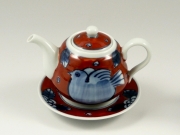 染錦花鳥(赤)　台付汁次