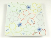 染付色絵桜　６寸正角皿
