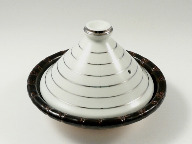 【安楽窯】白釉プラチナライン　タジン鍋　6寸　(１人用)