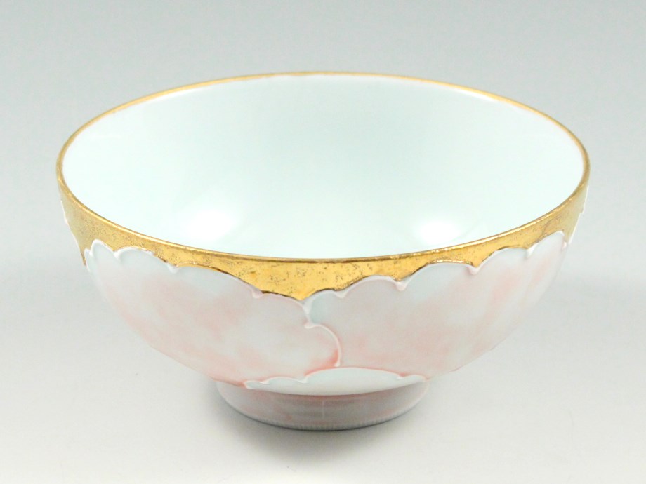 金ピンク牡丹　茶碗 大