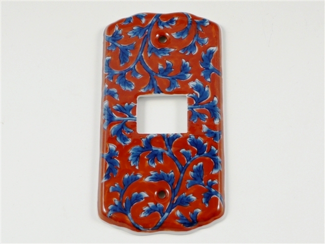 赤濃唐草紋様　スイッチプレート　１穴