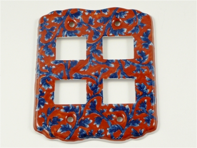 赤濃唐草紋様　スイッチプレート　４穴