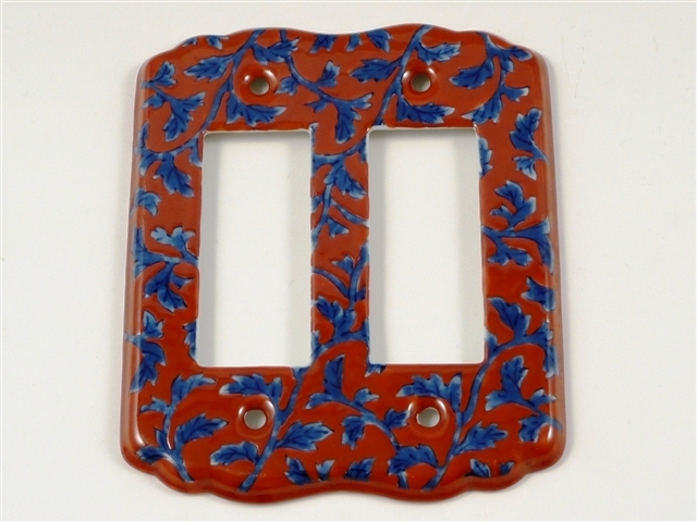 赤濃唐草紋様　スイッチプレート　６穴