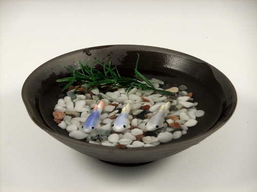 メダカ3・黒陶鉢(小)セット(小石付)