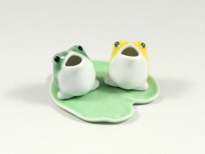 三つ蛙 大 緑　大 黄　蓮の葉皿セット