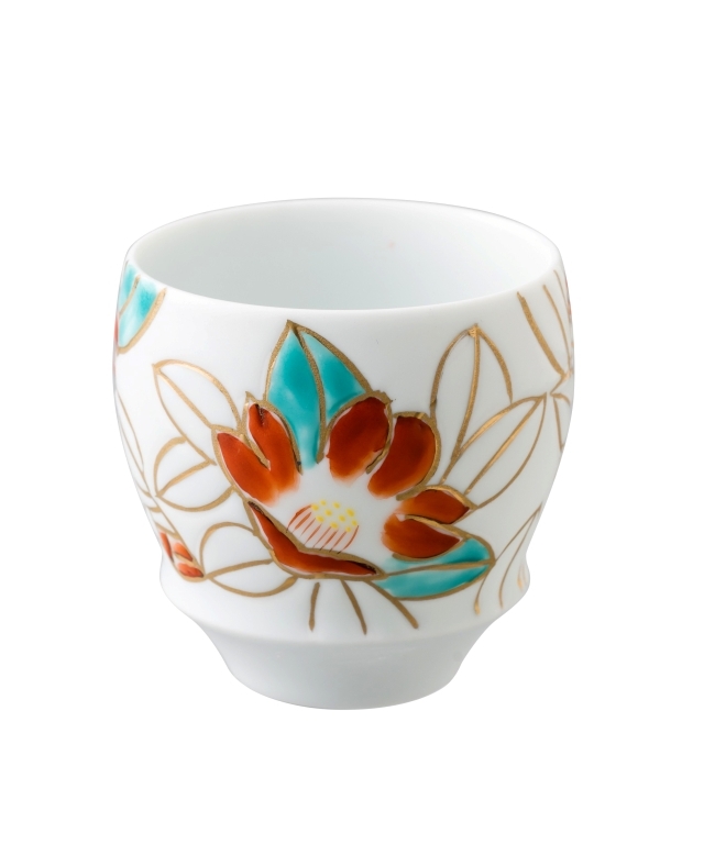 【有田焼 匠の蔵】金彩椿（丸）　SAKE GLASS