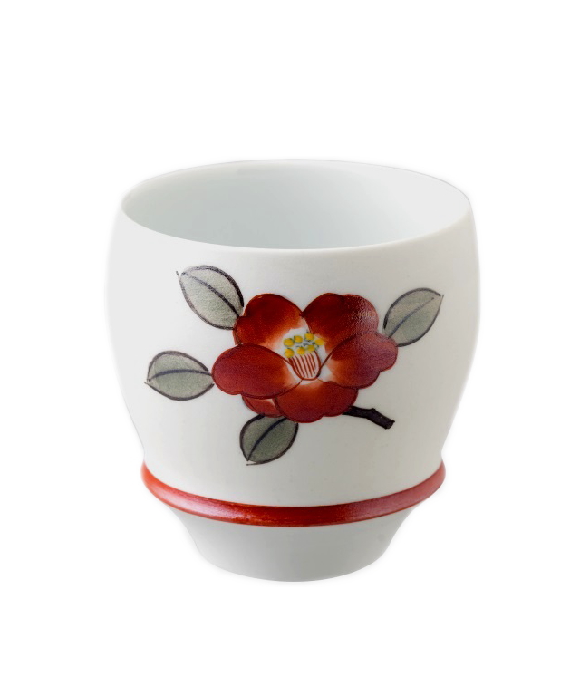 【有田焼 匠の蔵】雪椿（丸）　SAKE GLASS