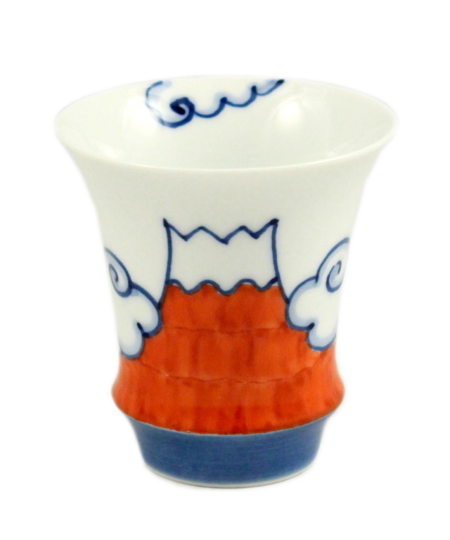 【有田焼 匠の蔵】赤富士（反）　SAKE GLASS＜オリジナル＞